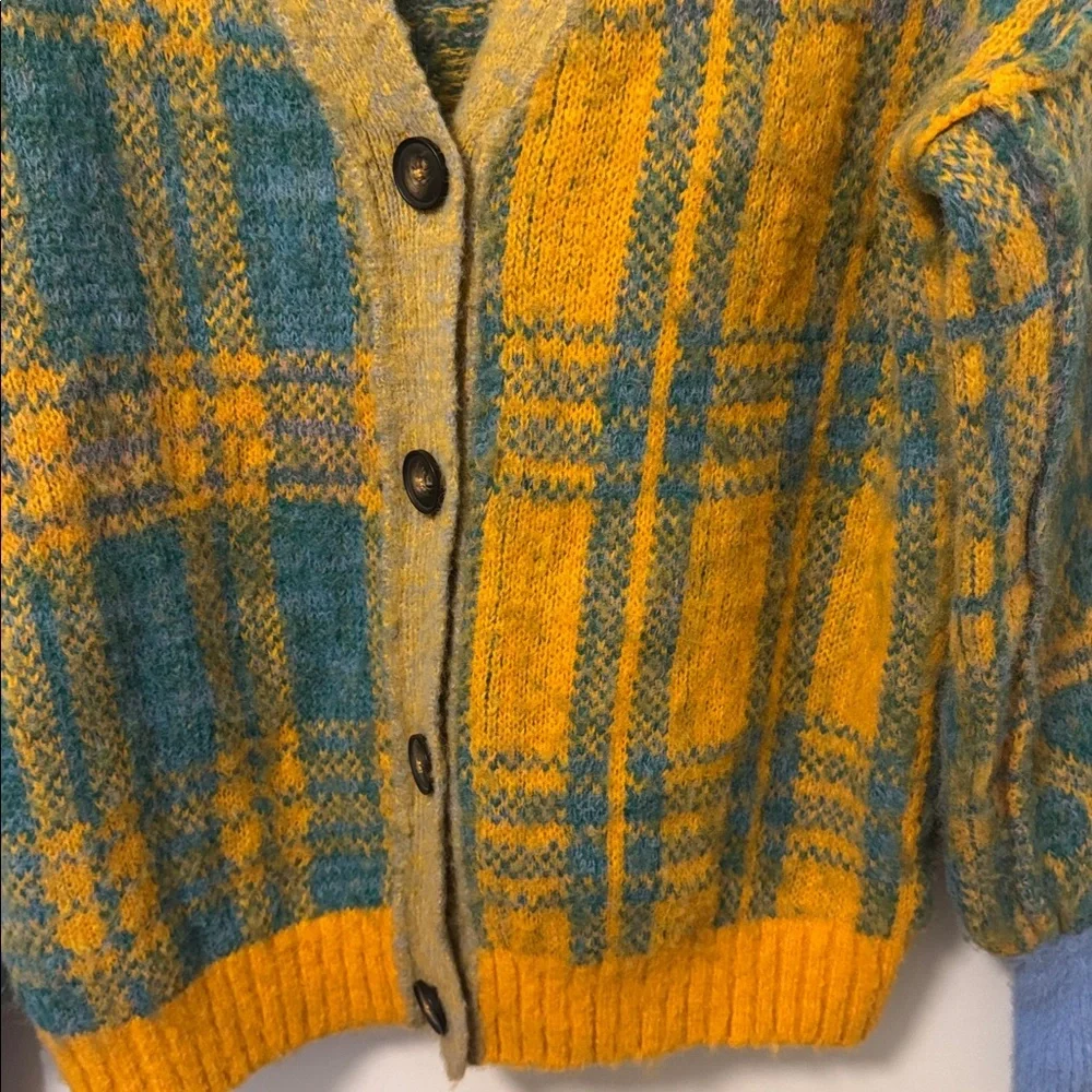 Free People Sepia Colorful Plaid Cardigan Sweater XS - Picture 4 of 7